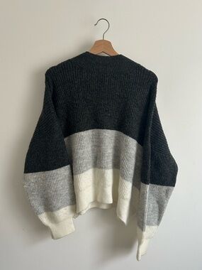 Topshop Black, Gray & Cream Colorblock Ribbed Crew Sweater